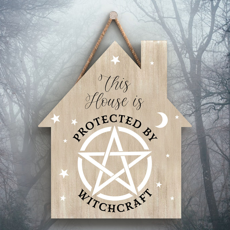 Protected by Witchcraft Wooden House Plaque, Brown