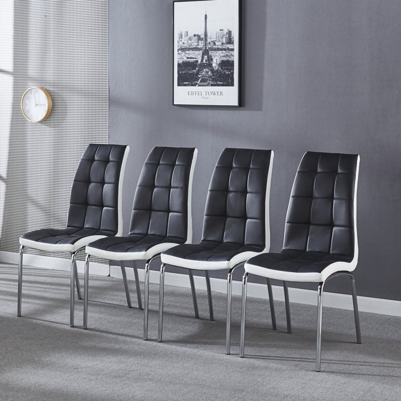 Chaise rembourrée Nasim, Noir / blanc, Argent argent