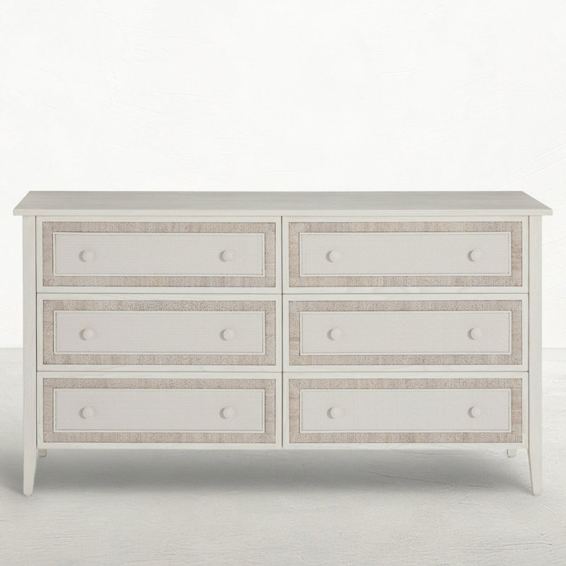 Commode en bois Grand Bermuda Sungkai - 6 tiroirs, Whitewash
