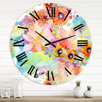 Vibrant Wild Spring Leaves and Wildflowers I - Traditional wall clock
