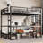 Metal Bunk Bed/Loft Bed With Desk And Shelves, Multiple Uses Folds Into Sofa With LED And USB