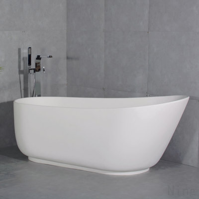 67-Inch Solid Surface Stone Resin Oval Shape Soaking Bathtub With Overflow