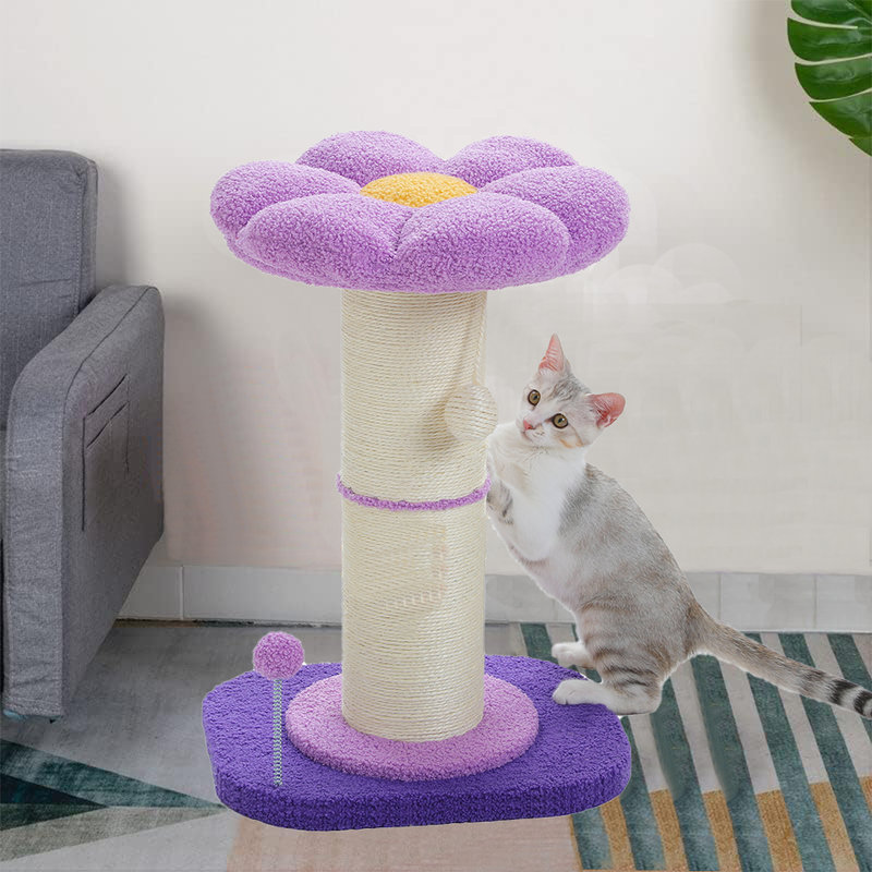 Arbre à chat fleur avec poteau à griffer super épais, petit arbre à chat mignon, lit pour chat, Mauve