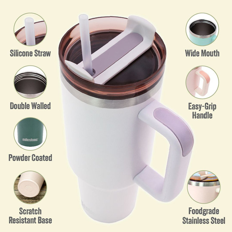 Milestone 1200ml Double Wall Insulated Stainless Steel, Cream