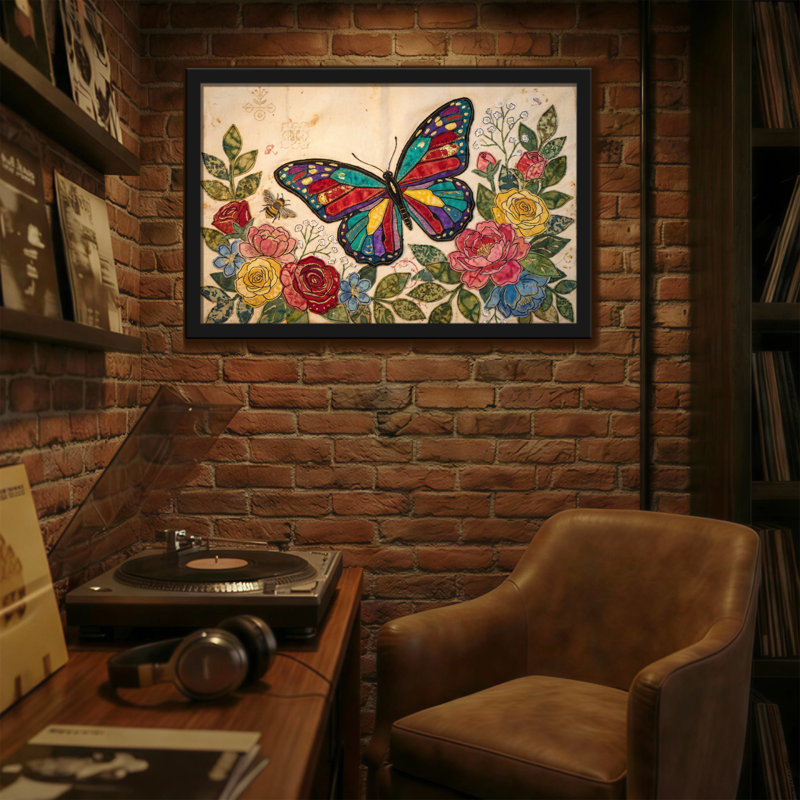 Reproduction d'art avec motif de papillons colorés animaux, H 12 po x l 18 po