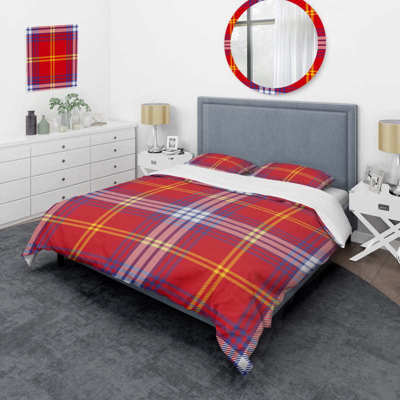 Tartan à carreaux rouges - ensemble de housse de couette abstrait - microfibre de polyester