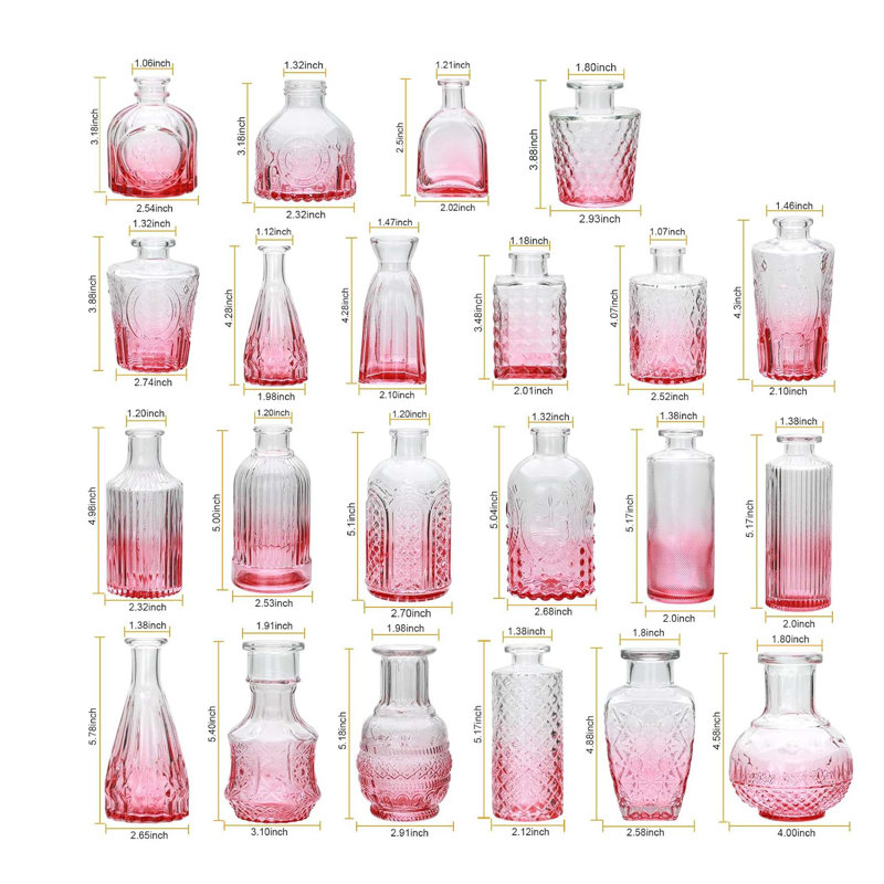 Bud Vase Set of 25, Glass Bud Vases in Bulk, Small Vases for Mini Flower Vase Set, Cute Vintage Glass Vases Set, Pink