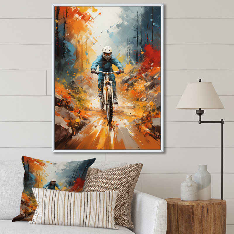 Coran Bicycle Abstract Trails An II, reproduction d'art sur toile, H 32 po x l 16 po x P 1 po, Cadre flottant blanc
