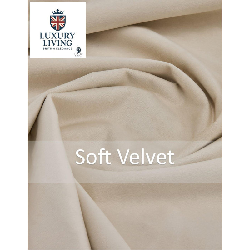 Triple Woven Blackout Velvet Ring Top Curtains with Cascading Diamante Studs, 229cm Width x 183cm Drop, Cream