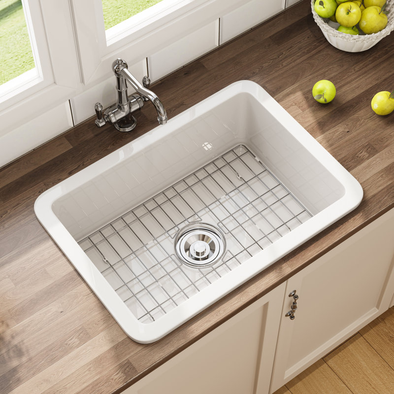 White Fireclay 27 in. Single Bowl Farmhouse Drop-in Sink