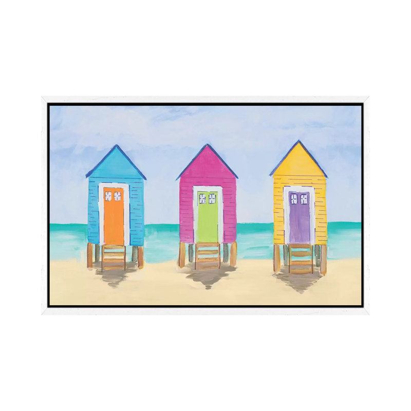 Beach Shacks 1 Piece Painting on Canvas, 101.6 cm H x 66.04 cm W, White Framed Canvas