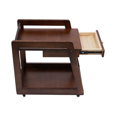 2 Tier Wooden Side Table Retro Walnut Accent End Table Mobile Sofa Couch Table with Storage Drawer for Living Room Bedroom Office