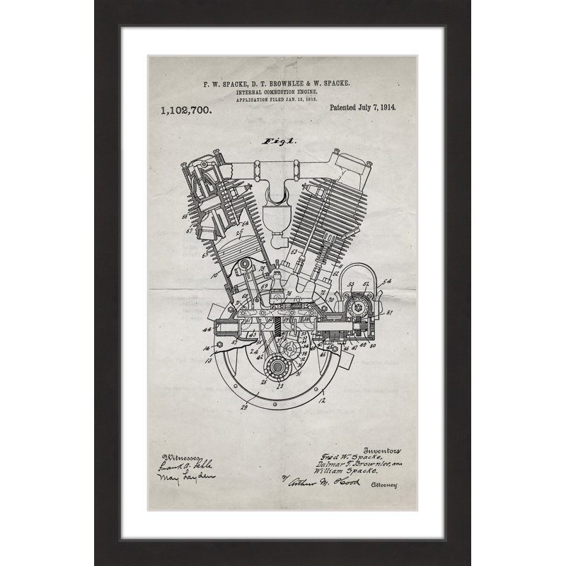 « engine 1914 old paper » par steve king, reproduction d’art encadrée, H 24 po x l 16 po x P 1,5 po