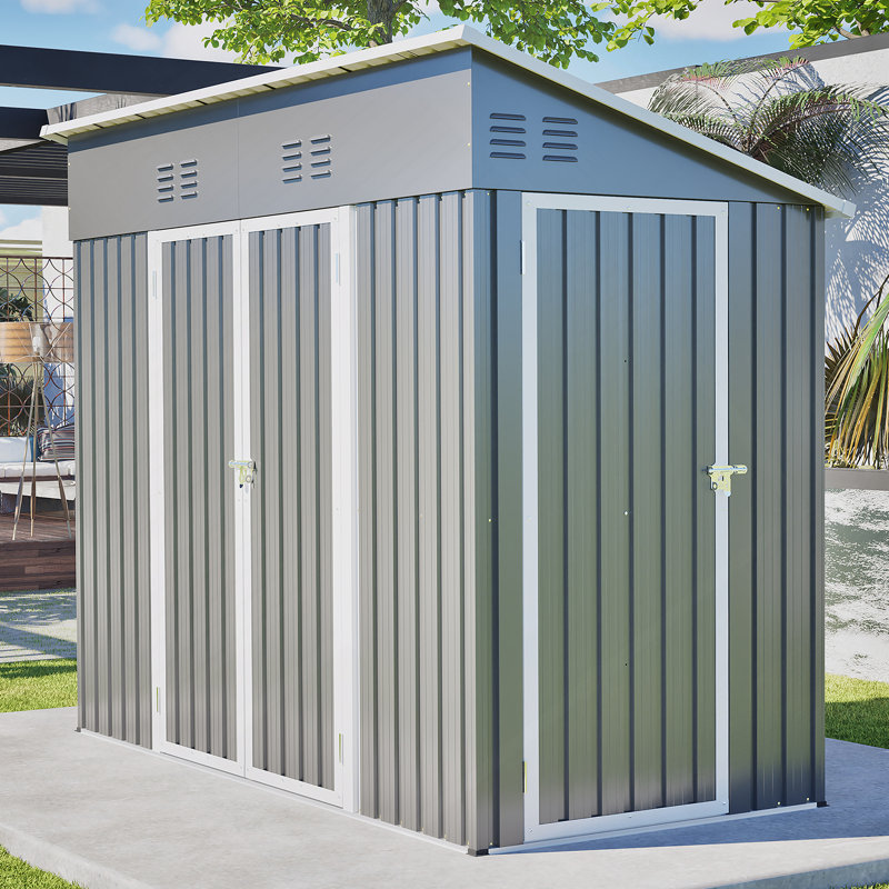 Remise de rangement avec toit incliné résistant aux intempéries et 4 outils de ventilation en métal pour l'extérieur