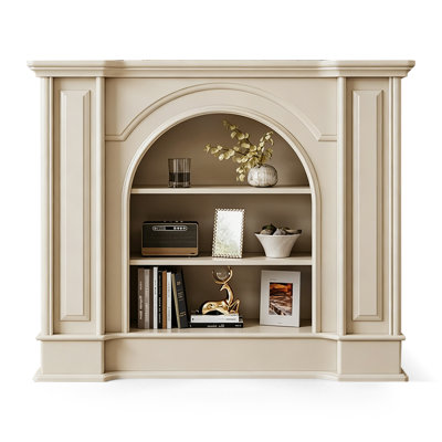 Beige Solid Wood Freestanding Fireplace