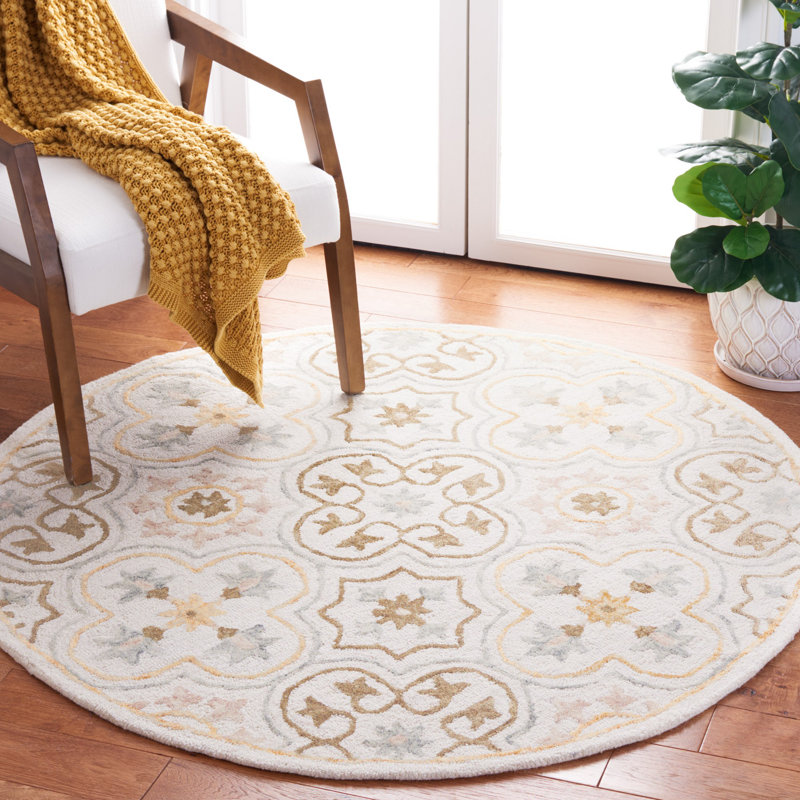 Tapis en laine / coton touffeté à la main gris / orange / ivoire Caleia, Rond 5 pi