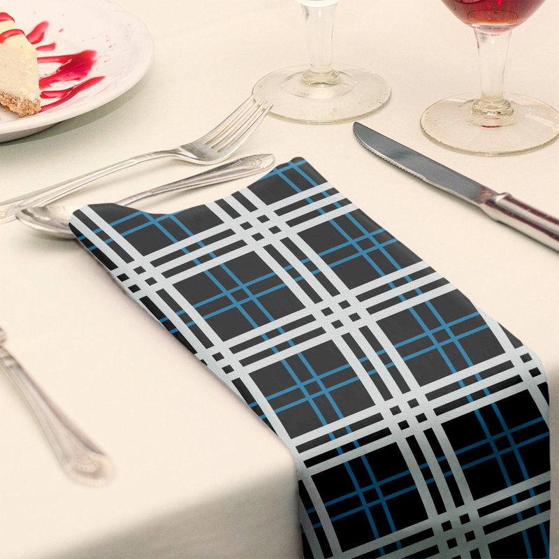 Plaid Square Napkin, Black/Honolulu Blue/White, Polyester, 10" x 10"