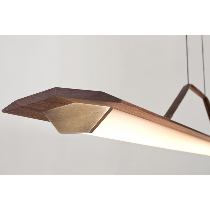 Penna Linear LED Pendant, 7.7" H x 64.5" W x 2.3" D, 2700K Warm White Bulb Temp, 277V, Brass/ Dark Walnut