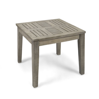Durable Acacia Wood Side Table With Low Profile Design, Perfect For Compact Outdoor Spaces And Modern Decor.
