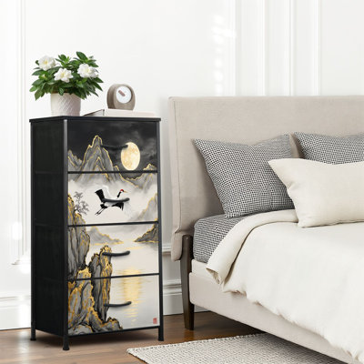 Commode 4 tiroirs pour chambre à coucher, commode étroite, plateau en bois et structure en fer de travail 18 po x 37,5 po - (l x H)