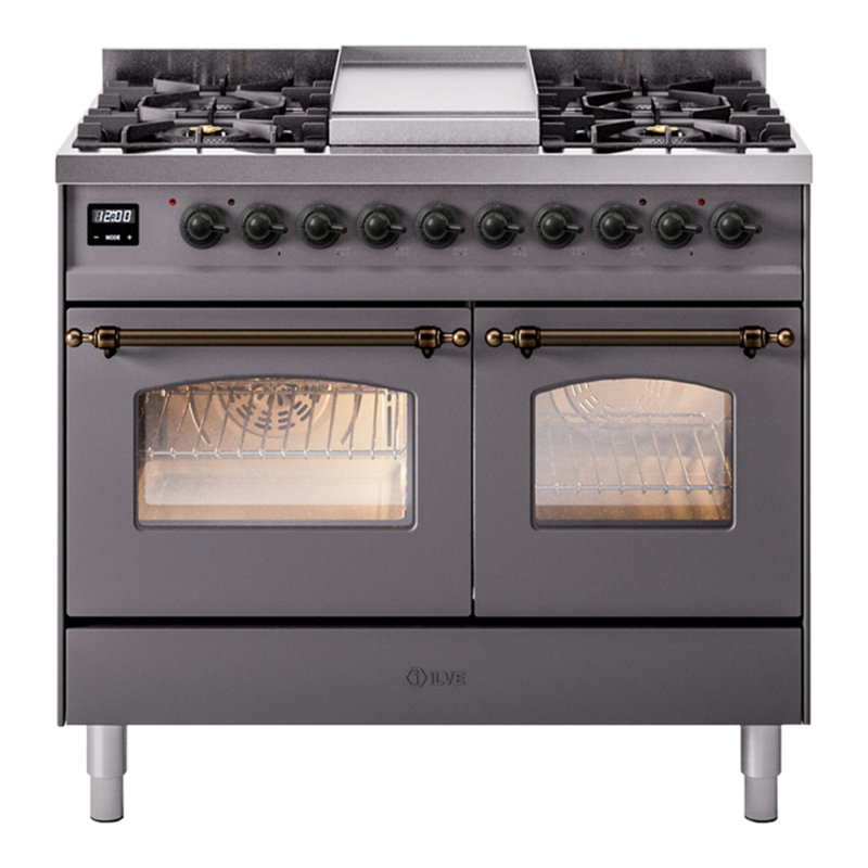 ILVE Nostalgie II Series 40 inch Dual Fuel Range with 6 Sealed Burners, Griddle (Glass Door), Natural Gas