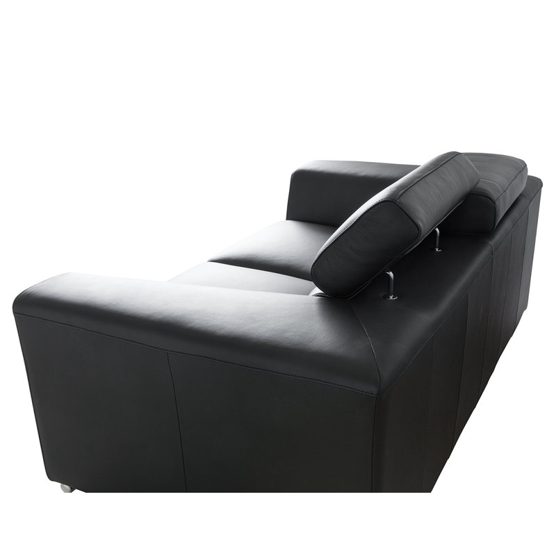 Canapé à accoudoirs carrés en cuir véritable 87 po Icon, Cuir véritable noir