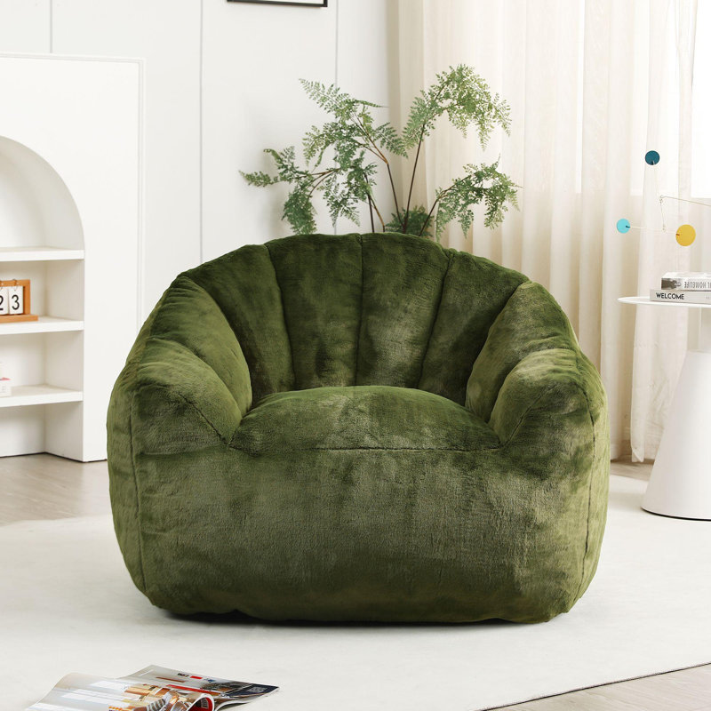 Fauteuil à billes avec accoudoirs Comfy Lazy, Imitation fourrure verte