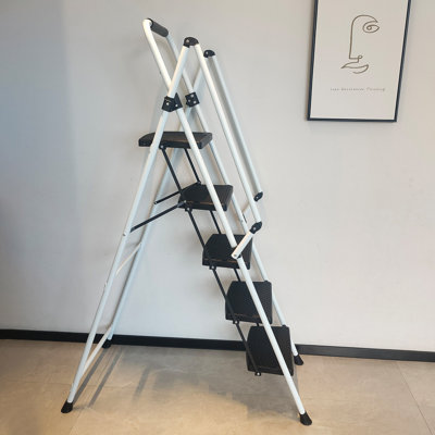 Échelle, tabouret pliant en échelle, avec pédales larges antidérapantes, échelle en acier, avec poignée antidérapante sécuritaire, tabouret en acier portable léger de 330 livres en 5 étapes