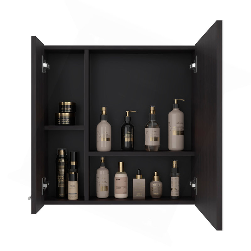 Sines Mirror Medicine Cabinet with Double Door, Four Interior Shelves, Humidity-Resistant Bathroom Storage, Wall Mounted Organizer for Toiletries, Essentials and Daily Use Items.