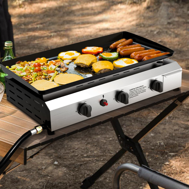 Plaque chauffante d'extérieur au gaz 3 brûleurs - Acier inoxydable 30 000 BTU pour la cuisine de camping, barbecue et patio