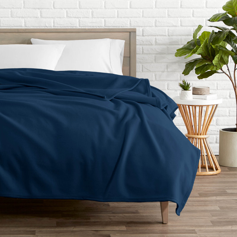 Full Dark Blue Reversible Fleece Blanket
