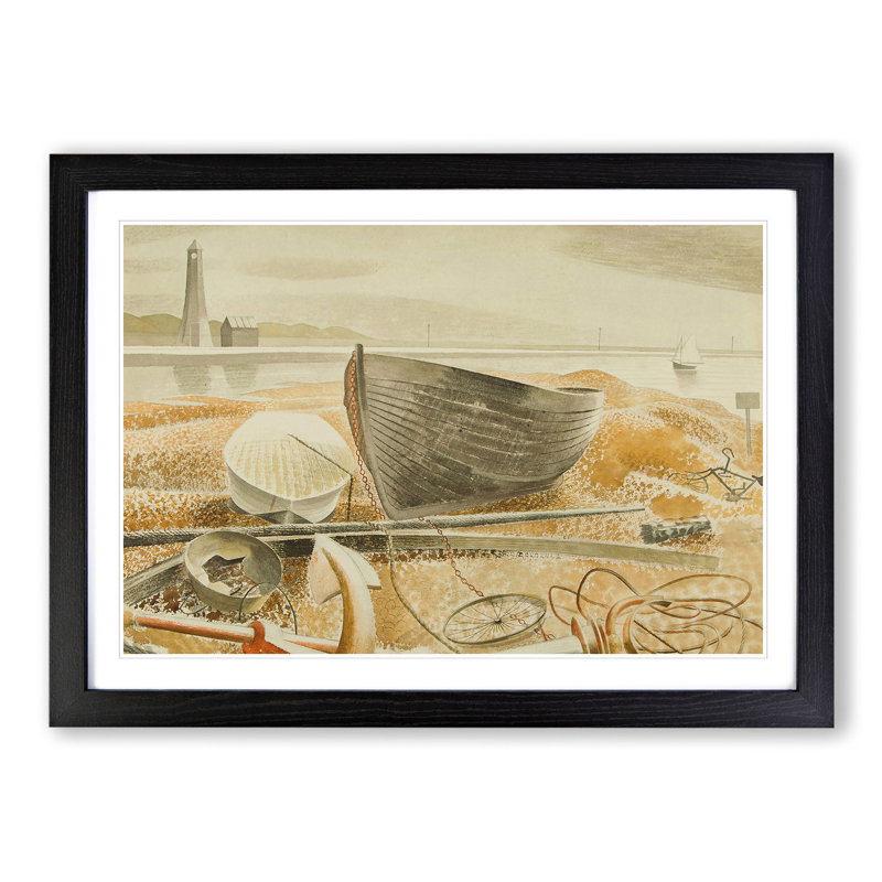 Anchor and Boats by Eric Ravilious - Picture Frame Graphic Art, Black Framed, 27cm H x 36cm W x 2cm D