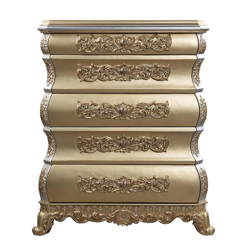 Victoria 5-Drawer Cabriole Chest, Gold Finish, Gold