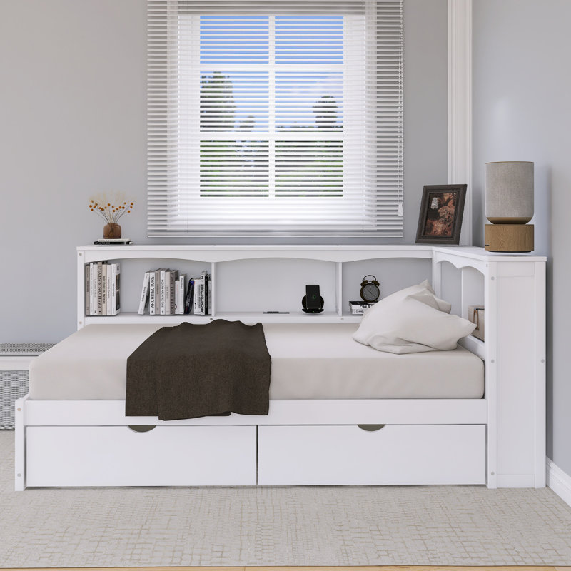 Twin Size Daybed With Two Storage Drawers And USB Ports, White