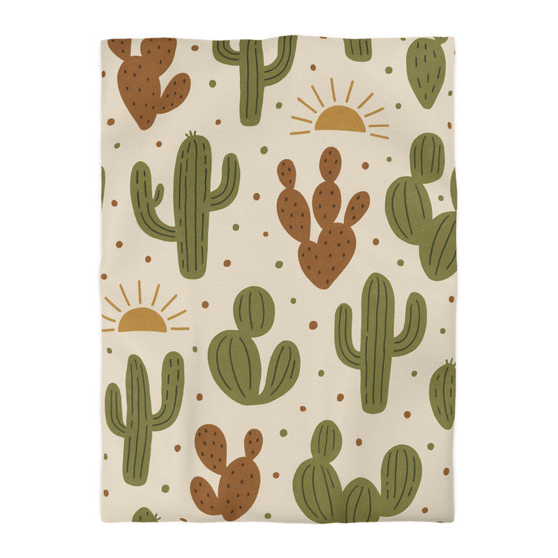 Microfiber Duvet Cover Boho Style, Design 19, Twin XL Duvet Cover, Green/Brown/White