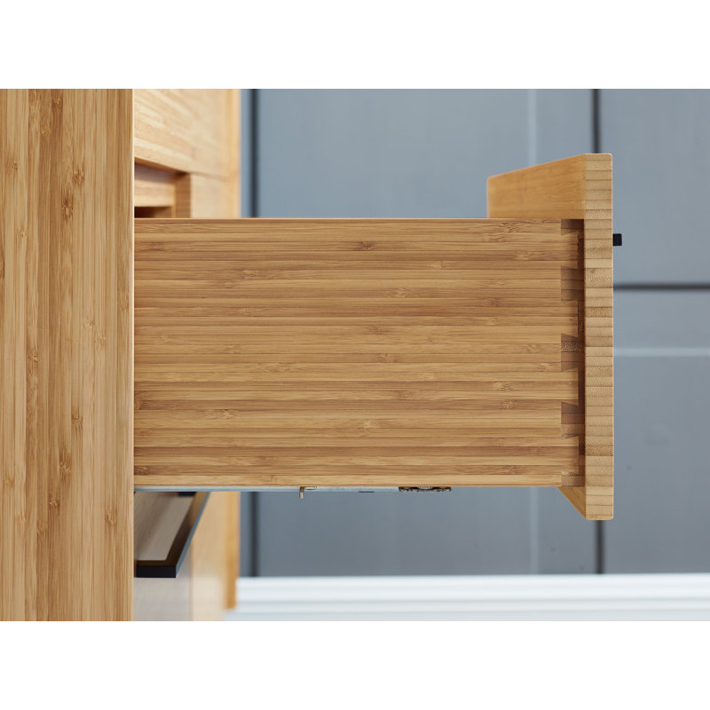 Commode double en bois massif à 6 tiroirs Phatima, Caramélisé