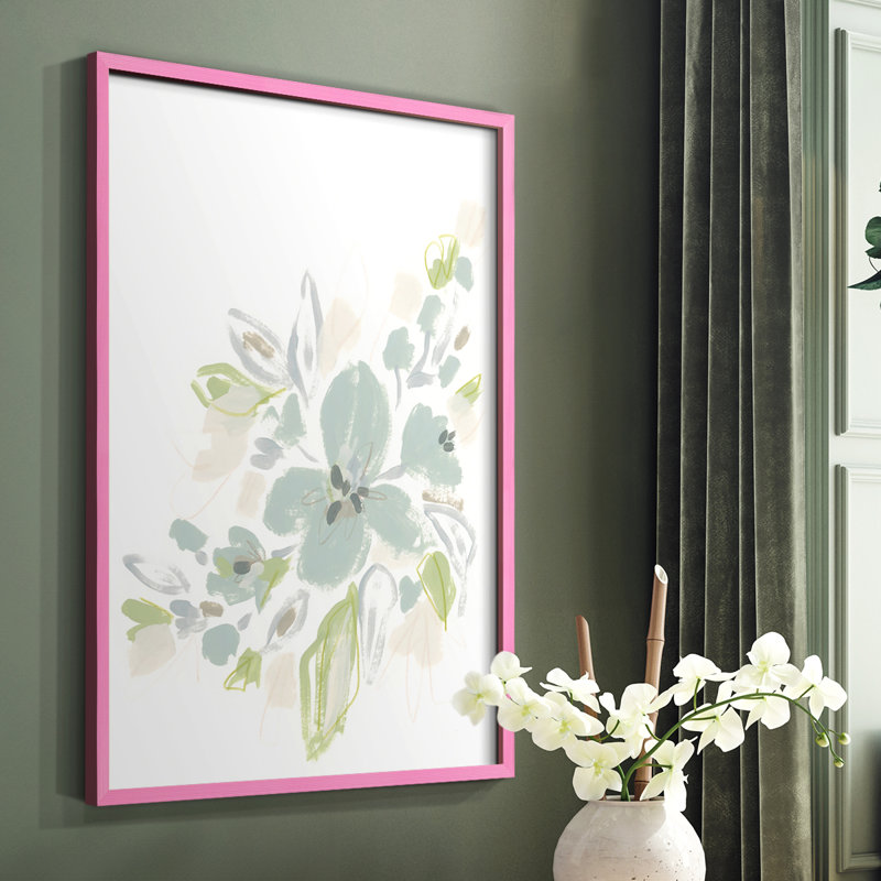 «Seafoam Petals II», reproduction encadrée - bois massif, Rose, H 10 po x l 8 po