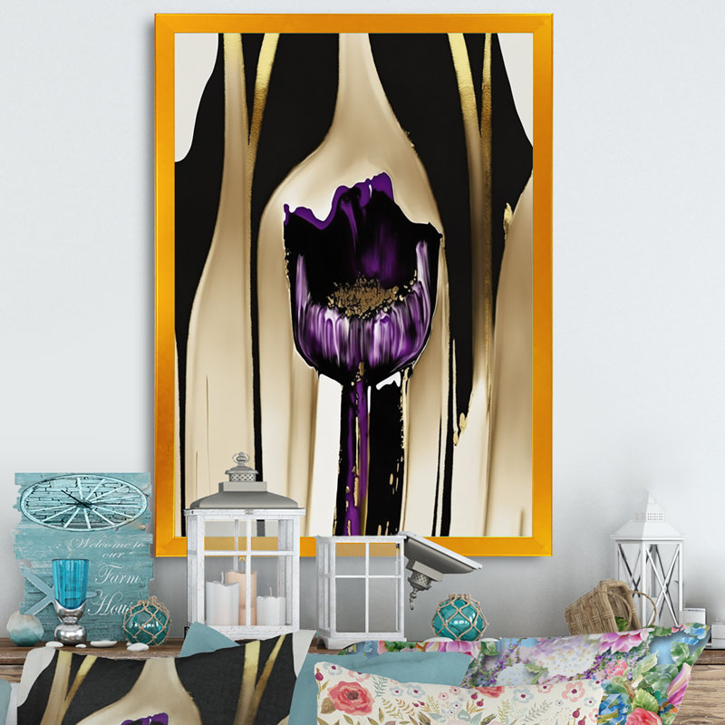Fleur mauve sur une peinture abstraite IV - Impression sur toile, H 32 po x l 16 po x P 1 po