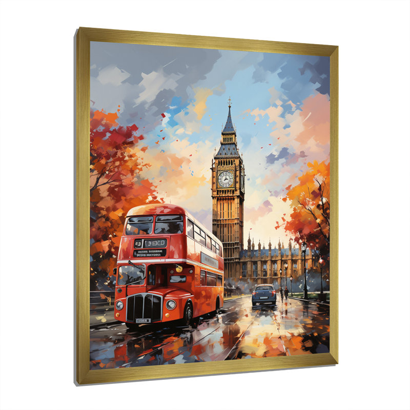 «Peach Red City London Popart», reproduction sur toile, H 32 po x l 24 po x P 1 po, Encadrement doré