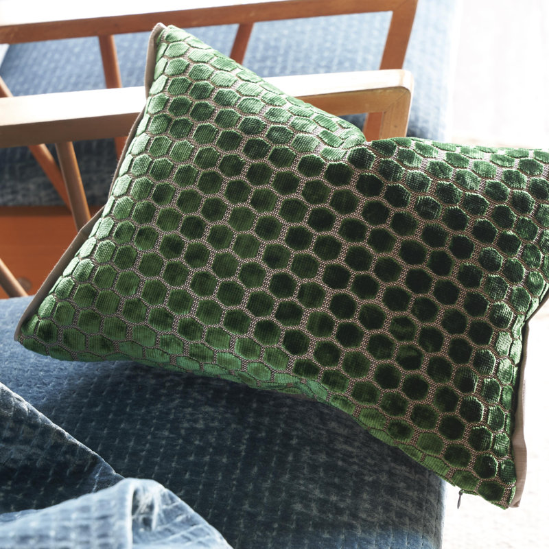 Jabot Velvet Decorative Pillow, 12" H x 16" W, Emerald Geometric