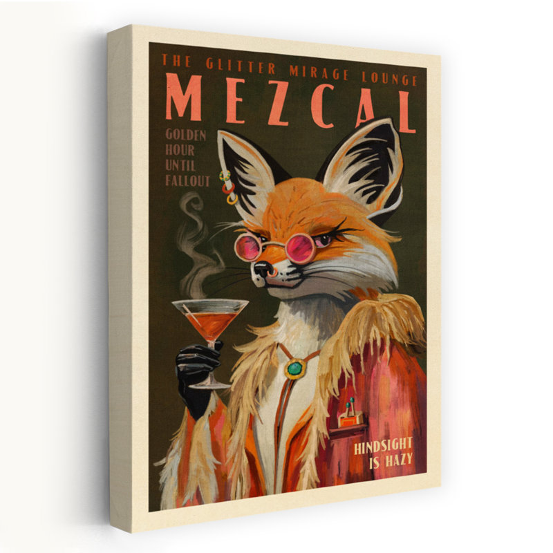 Imprimé renard mezcal. Art rétro rétro affiche un cocktail rétro, art mural rétro, H 60 po x l 40 po