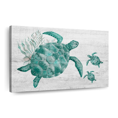Famille de tortues en bois sur toile