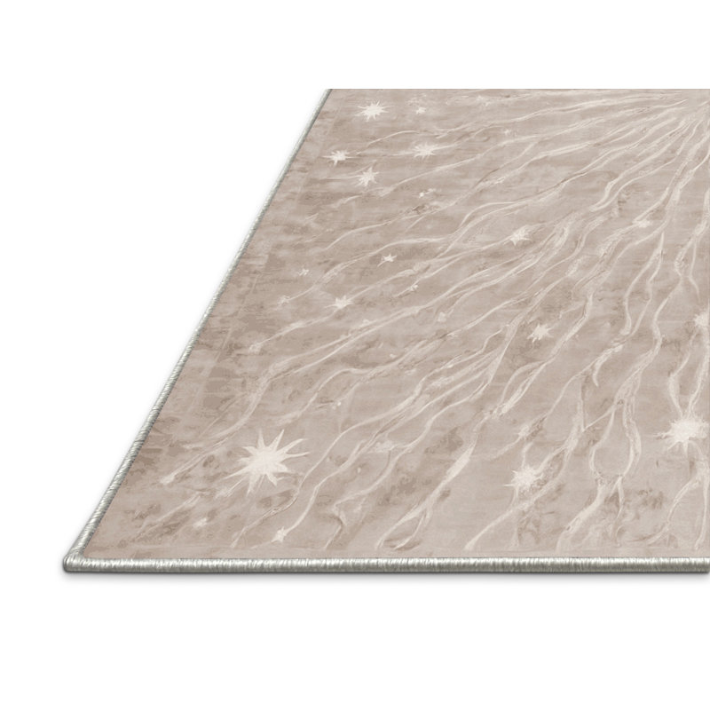 Tapis beige soyeux et moelleux, Carré 7 pi