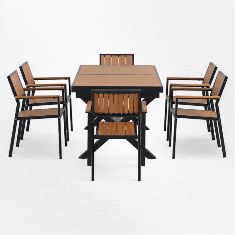 Ensemble de salle à manger extensible pour 6 personnes, Brun / Noir