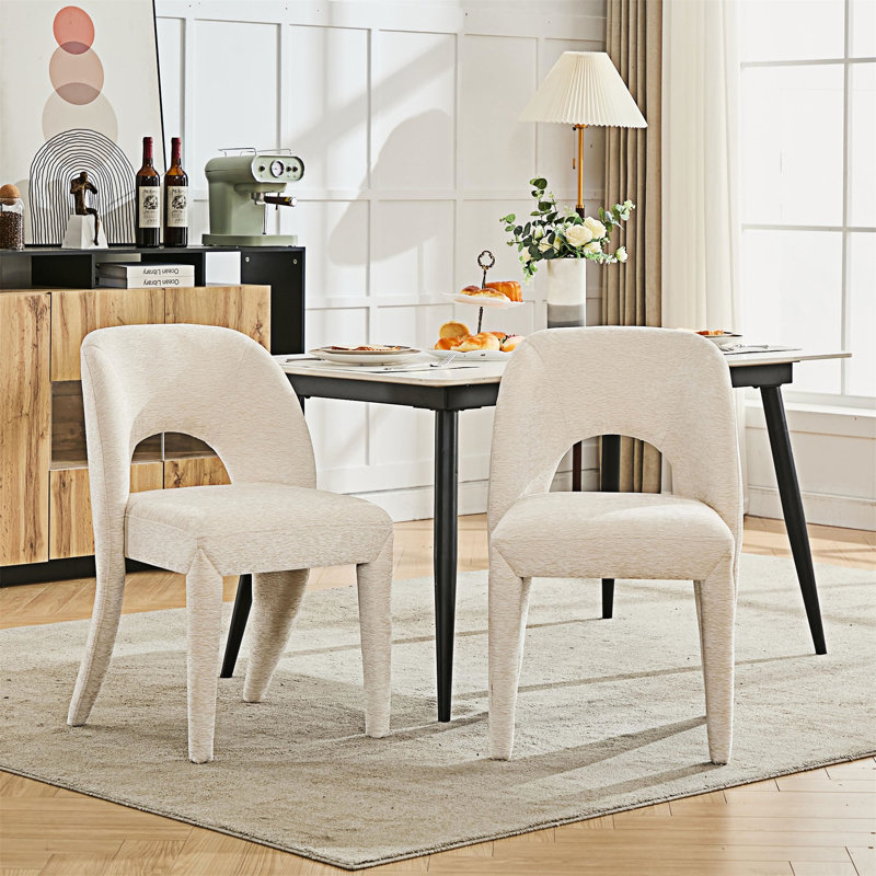 Ensemble de 2 chaises de salle à manger rembourrées, Crème, crème