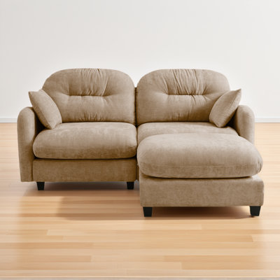 Modular Upholstered Chenille Loveseat With Ottoman, Tufted Cushioned Back, Foam & Spring Support, Solid Wood & Manufactured Wood Frame, Easy Assembly