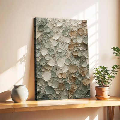 «Eucalyptus texturé», peinture au couteau à palette, vert sauge et beige neutre empâtement botanique, art mural sur toile tendue