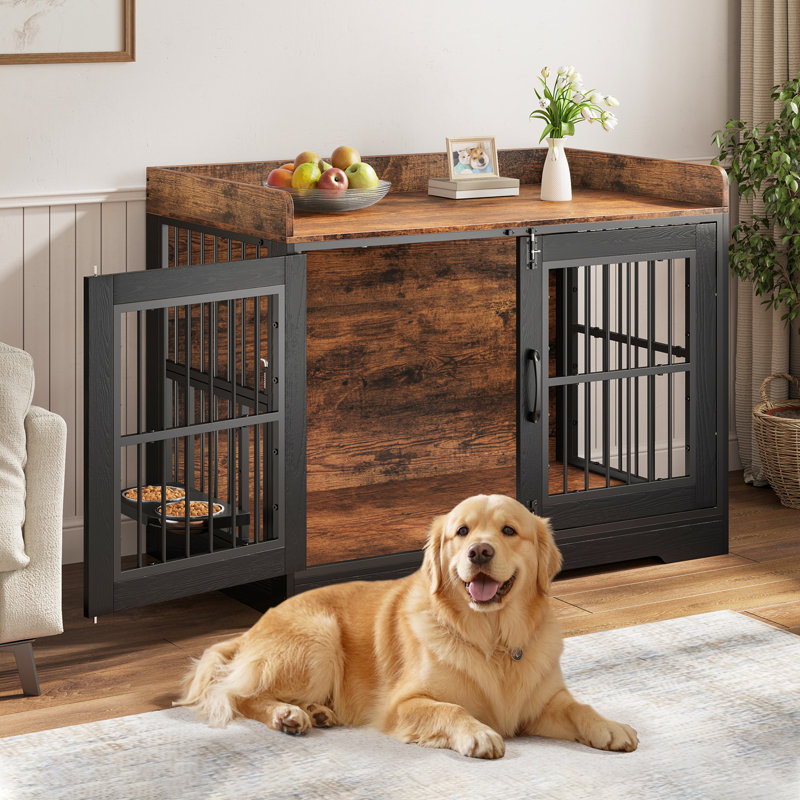 Grande table d'appoint pour chien avec deux tables de bout pivotantes et support pour téléviseur, H 33 po x l 27 po x P 45 po