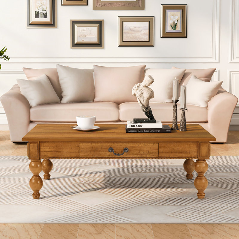 Table basse rectangulaire en bois avec tiroir de rangement, Naturel