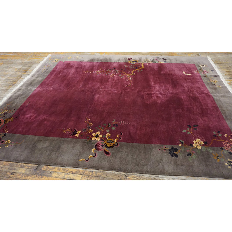 Chinese - Art Deco Knotted Antique 1920s Room Size Rectangle Purple Wool Rug